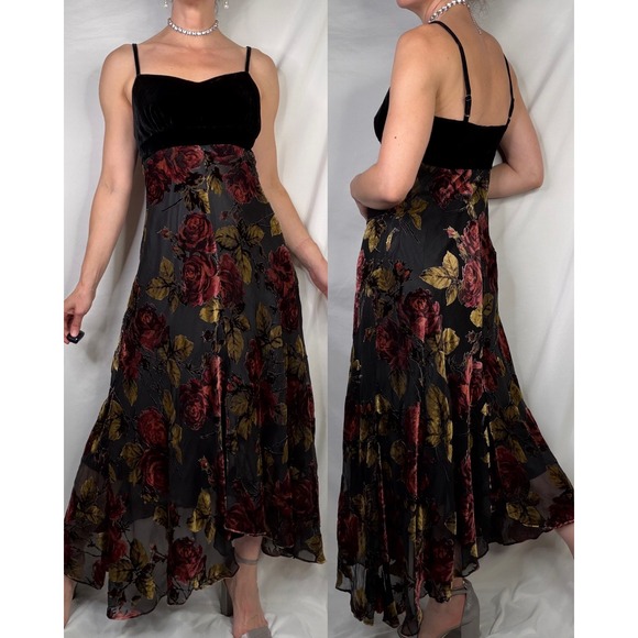 Newport News Velvet Burnout Floral Maxi Slip Dress Rose Print Gown Vintage Y2K S - Picture 16 of 16